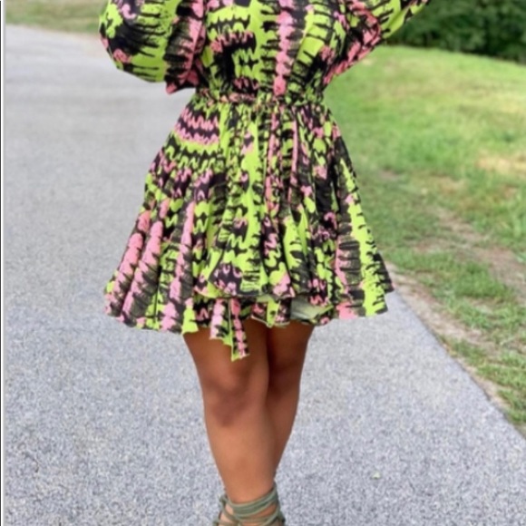 JAZZY O NECK GREEN PRINT ABOVE THE KNEE DRESS NWOT - Picture 2 of 4